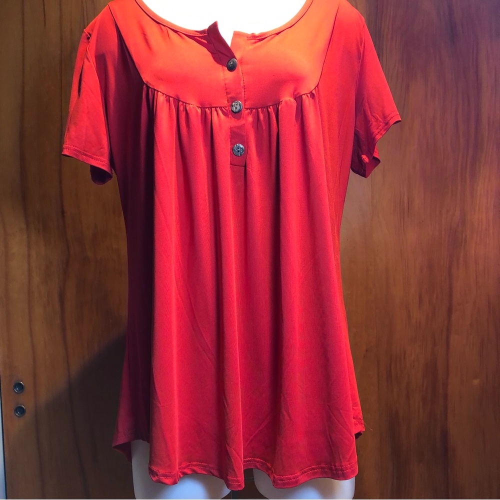 Red Mid Button Blouse Short Sleeve XXXL PF